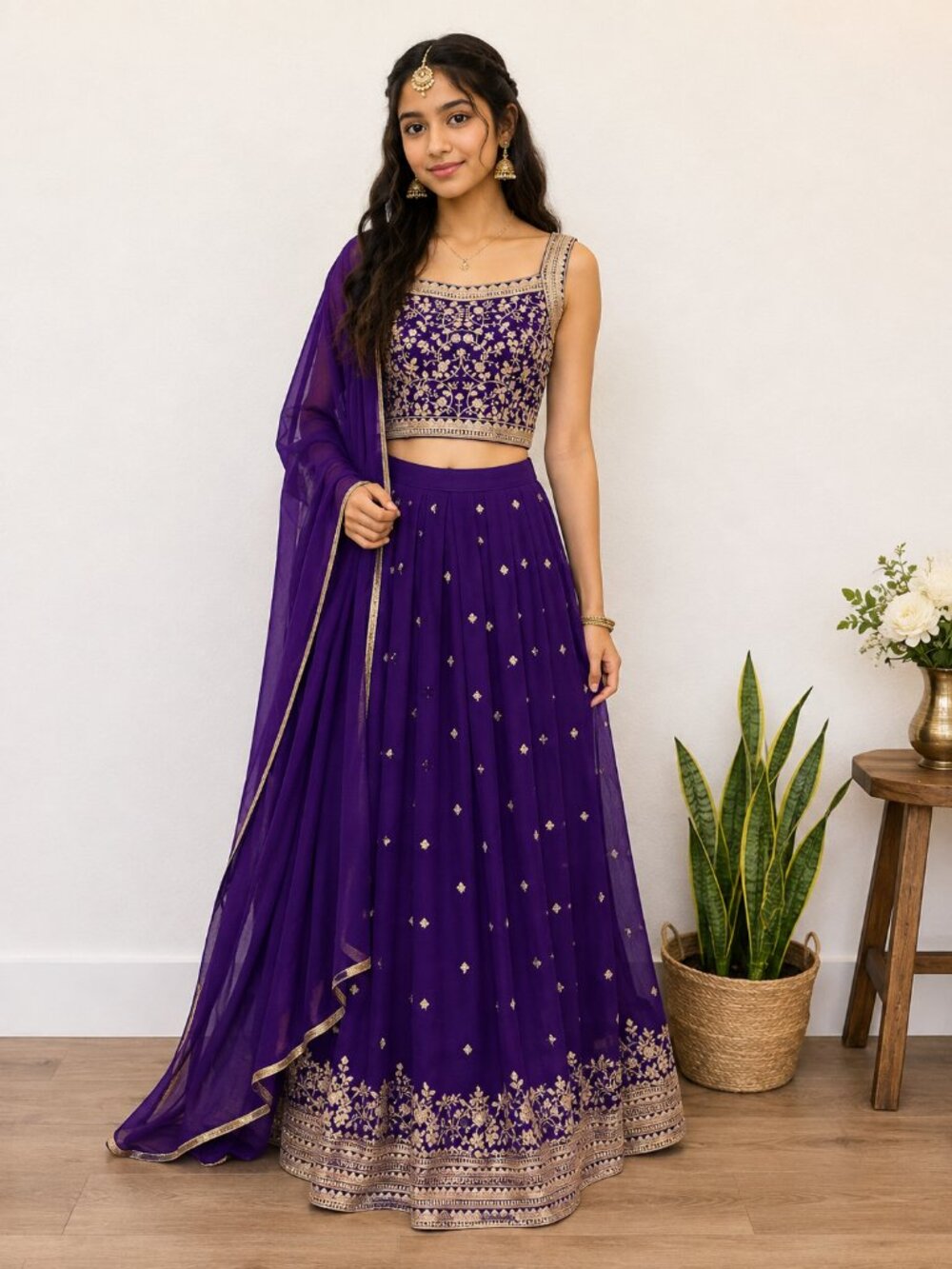 Royal Purple Embroidered Lehenga Choli Set with Dupatta | Indian Ethnic Wear